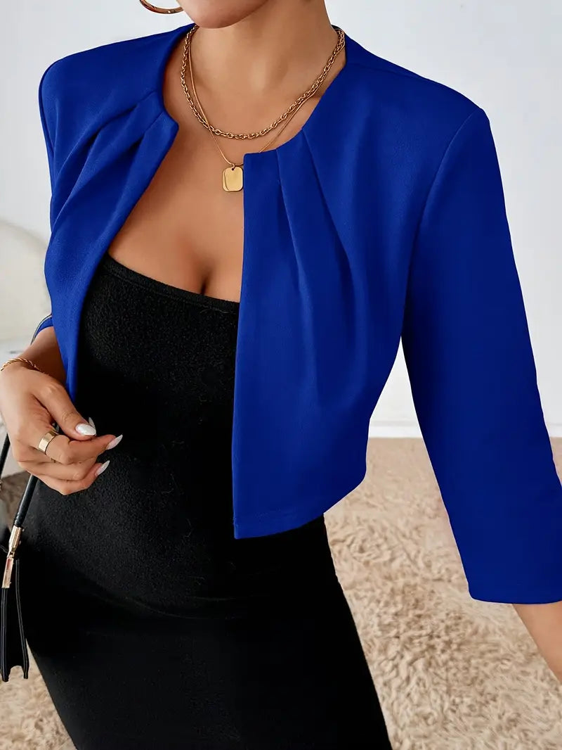 Blazer Corto De Manga 3/4 Con Detalles Plisados Para Mujer | Ideal Para Uso Diario O Ocasiones Variadas
