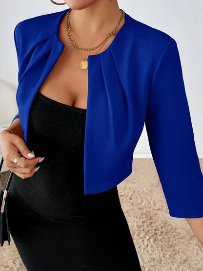 Blazer Corto De Manga 3/4 Con Detalles Plisados Para Mujer | Ideal Para Uso Diario O Ocasiones Variadas
