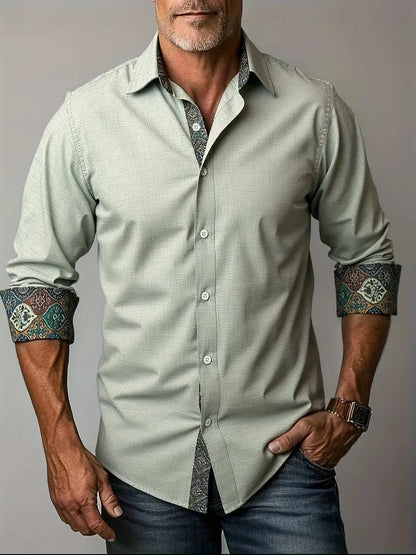 Camisa de Manga Larga con Cierre de Botones y Detalles Contrastantes para Hombre | Ideal para Uso Diario y Contextos Formales