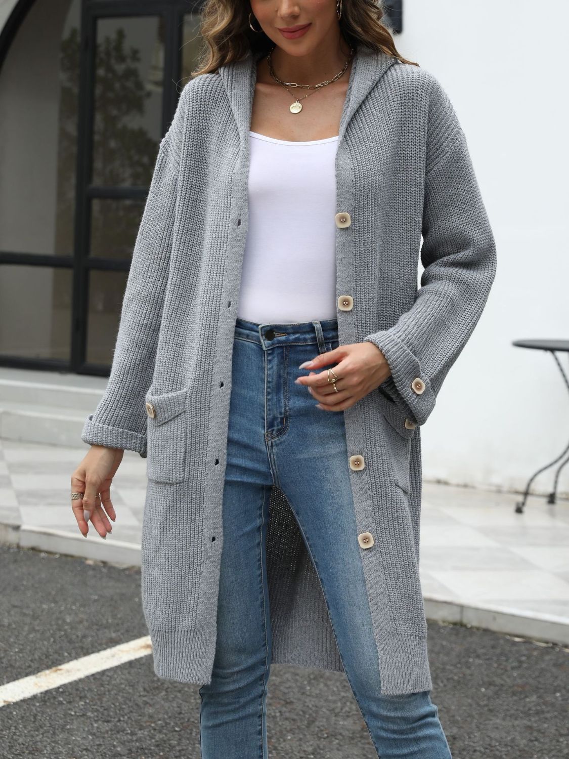 Cardigan Largo Con Botones Y Bolsillos Para Mujer | Ideal Para Superposición Y Uso Diario