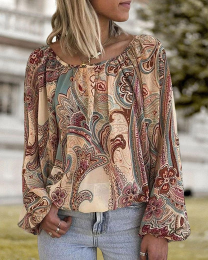 Blusa Con Mangas Tipo Linterna Y Estampado Para Mujer | Ideal Para Uso Diario Y Salidas Informales