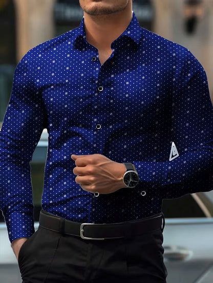 Camisa de Manga Larga con Motivo Microimpreso y Cuello Clásico para Hombre | Ideal para Uso Diario y Contextos Formales