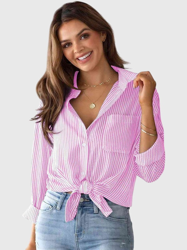 Camisa Con Cuello Estructurado Y Motivo A Rayas Para Hombre | Ideal Para Uso Profesional Y Diario