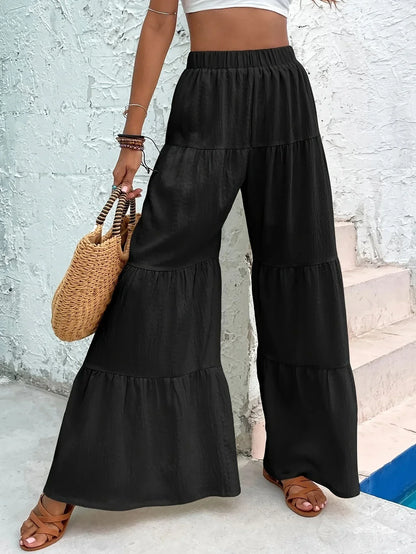 Pantalón de Pierna Ancha con Dobladillo con Volantes para Mujer | Ideal para Uso Diario y Salidas
