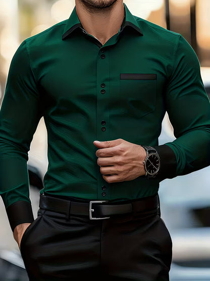 Camisa De Manga Larga Con Cierre De Botones Para Hombre | Ideal Para Uso Profesional Y Social