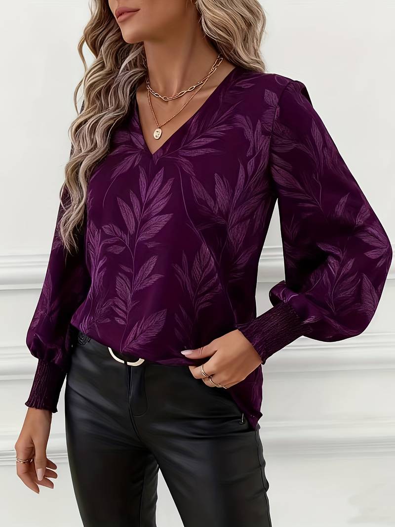Blusa de Mangas Largas con Motivo de Hojas para Mujeres | Ideal para Uso Diario y Profesional