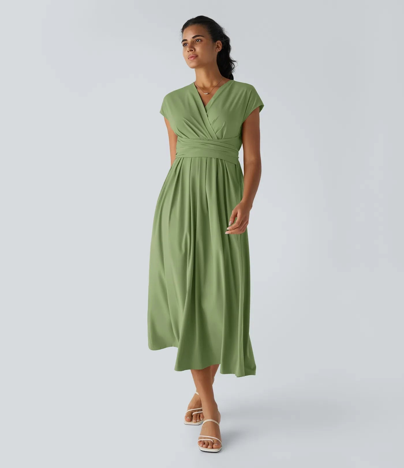 Vestido Midi Con Cintura Alta Y Escote En V Para Mujer | Ideal Para Uso Diario Y Ocasiones Informales