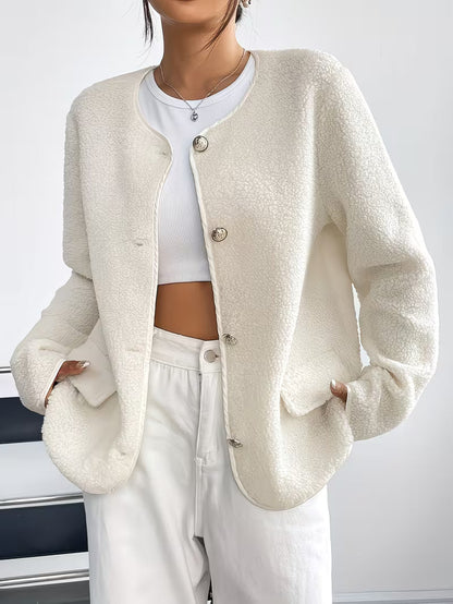 Chaqueta Con Cuello Redondo Y Cierre De Botones Para Mujer | Ideal Para Oficina Y Uso Diario