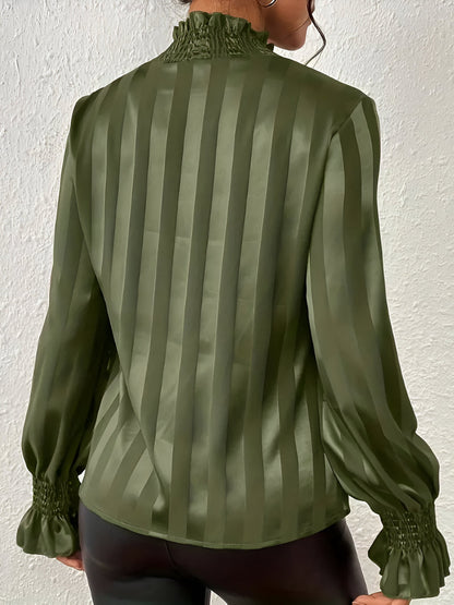 Blusa Plisada Con Mangas Largas Y Motivo A Rayas Para Mujer | Ideal Para Uso Diario O Profesional