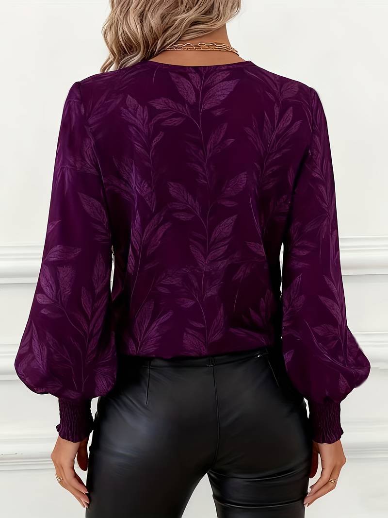 Blusa de Mangas Largas con Motivo de Hojas para Mujeres | Ideal para Uso Diario y Profesional