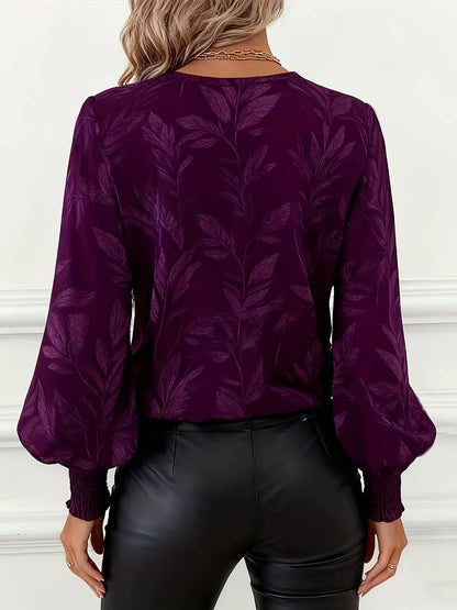 Blusa de Mangas Largas con Motivo de Hojas para Mujeres | Ideal para Uso Diario y Profesional