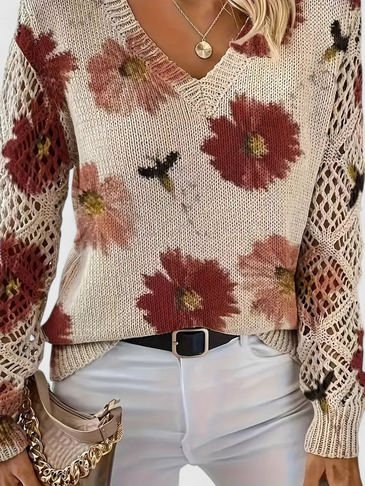 Jersey De Manga Larga Con Motivo Floral Y Cuello En V Para Mujer | Ideal Para Uso Diario