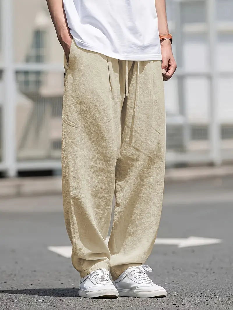 Pantalón Casual de Corte Amplio con Cintura Elástica y Bolsillos Profundos para Hombre | Ideal para Uso Diario