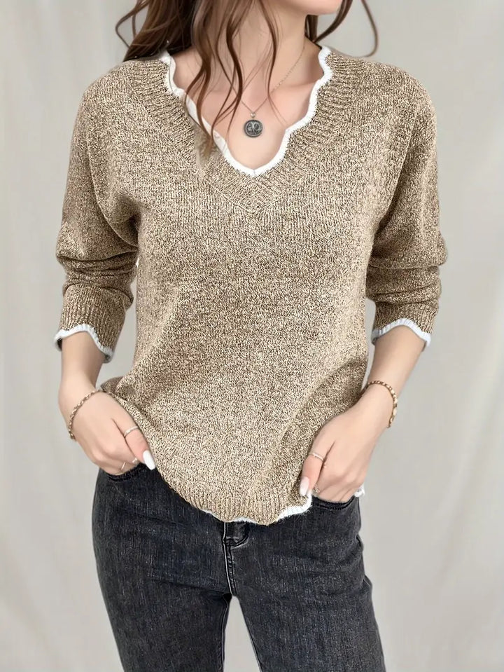 Jersey de Punto con Acabado Shell y Escote en V para Mujer | Ideal para Otoño e Invierno