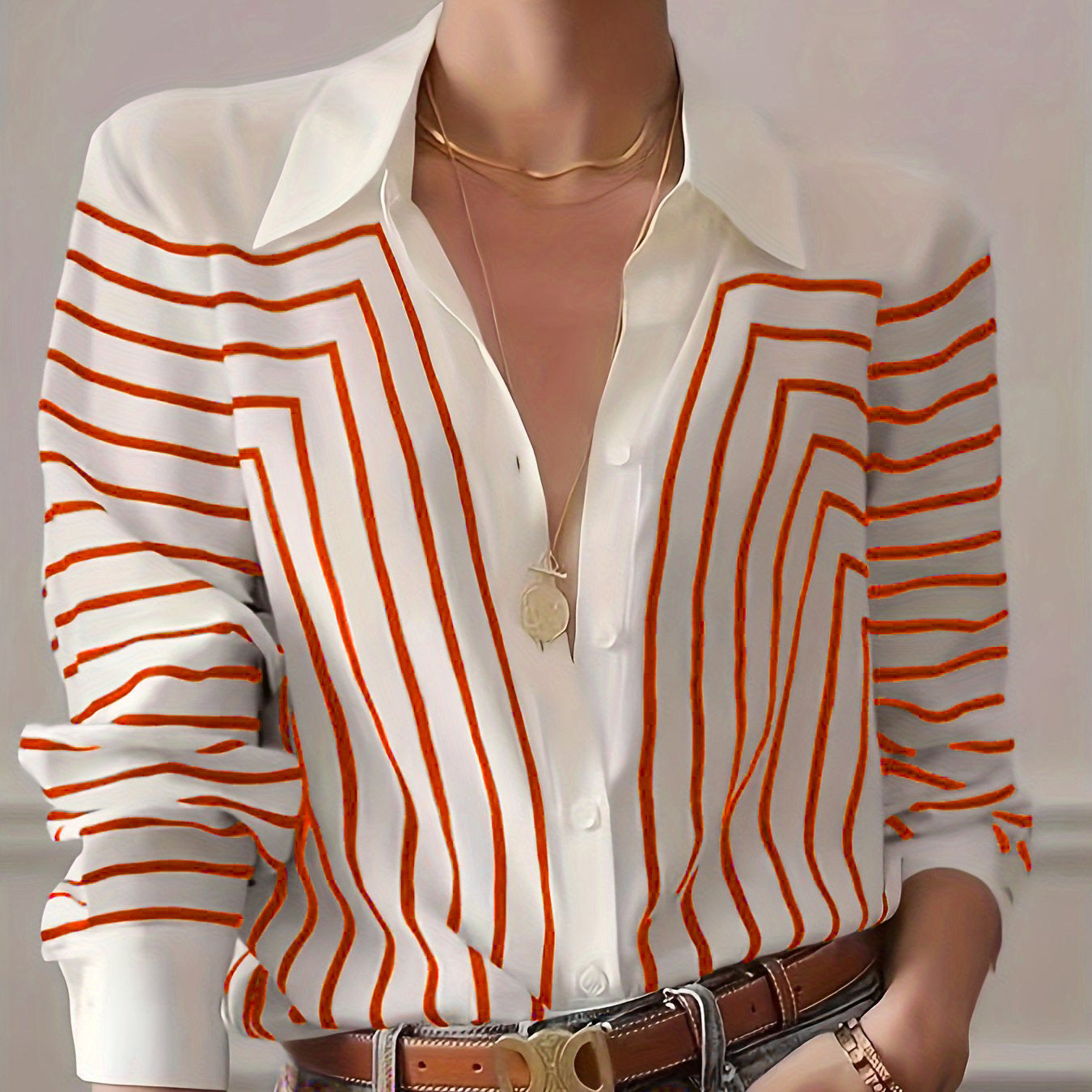 Blusa A Rayas Con Cierre Abotonado Para Mujer | Ideal Para Uso Diario Y Semi-Formal