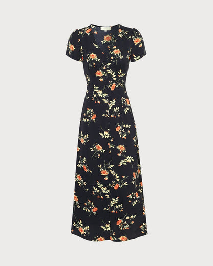 Vestido Midi Con Estampado Floral Y Botones Frontales Para Mujer | Ideal Para Uso Diario Y Ocasiones Informales