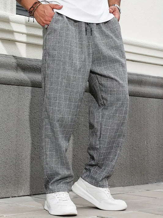 Pantalón de Corte Recto con Motivo Cuadriculado y Cintura Elástica para Hombre | Ideal para Uso Diario