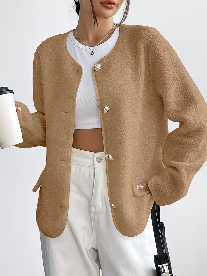 Chaqueta Con Cuello Redondo Y Cierre De Botones Para Mujer | Ideal Para Oficina Y Uso Diario