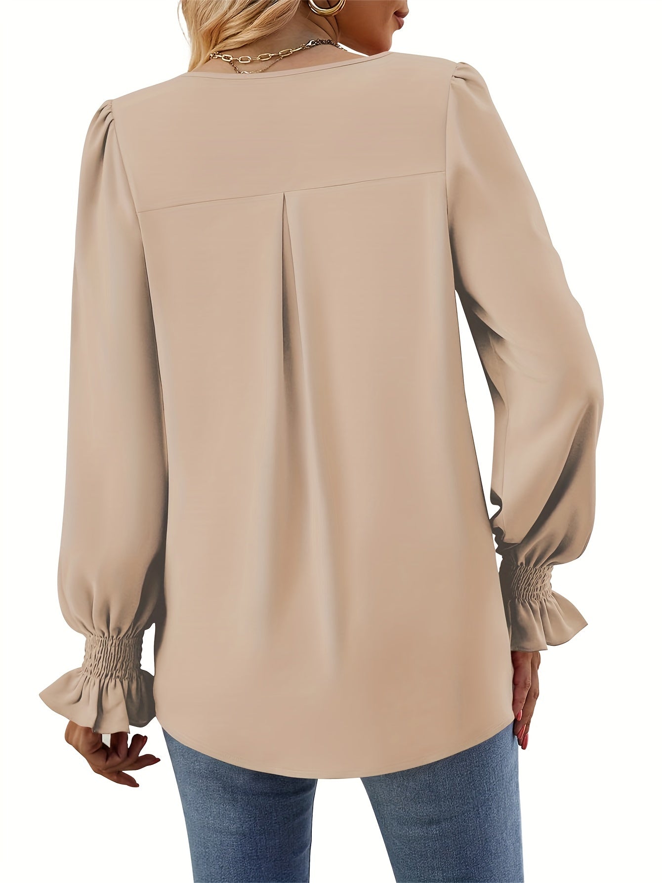 Blusa Con Escote En V Y Mangas Abullonadas Para Mujer | Ideal Para Uso Diario Y Ocasiones Semi-Formales
