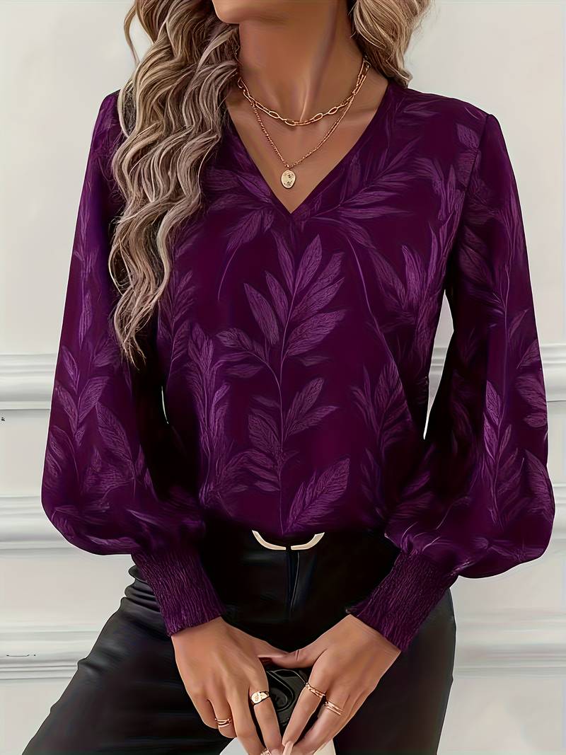 Blusa de Mangas Largas con Motivo de Hojas para Mujeres | Ideal para Uso Diario y Profesional