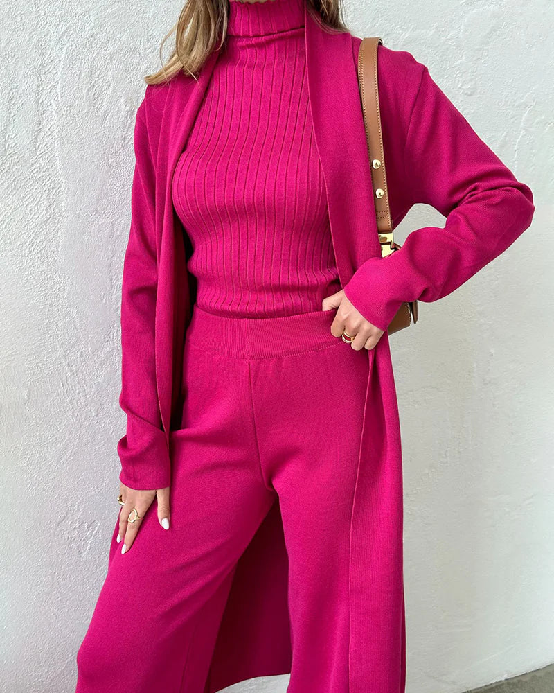 Conjunto Tres Piezas Para Mujer: Top, Pantalón y Abrigo Largo | Ideal Para Ocasiones Formales