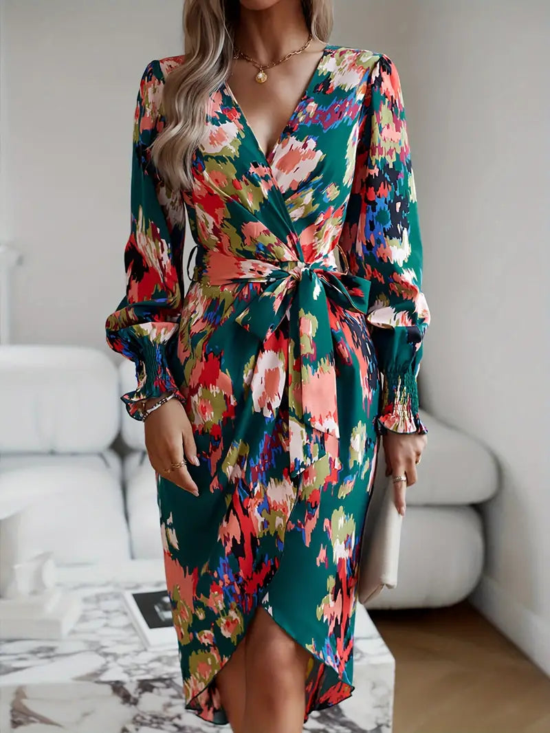 Vestido con Mangas Voluminosas y Cintura Ajustable para Mujer | Ideal para Eventos Formales