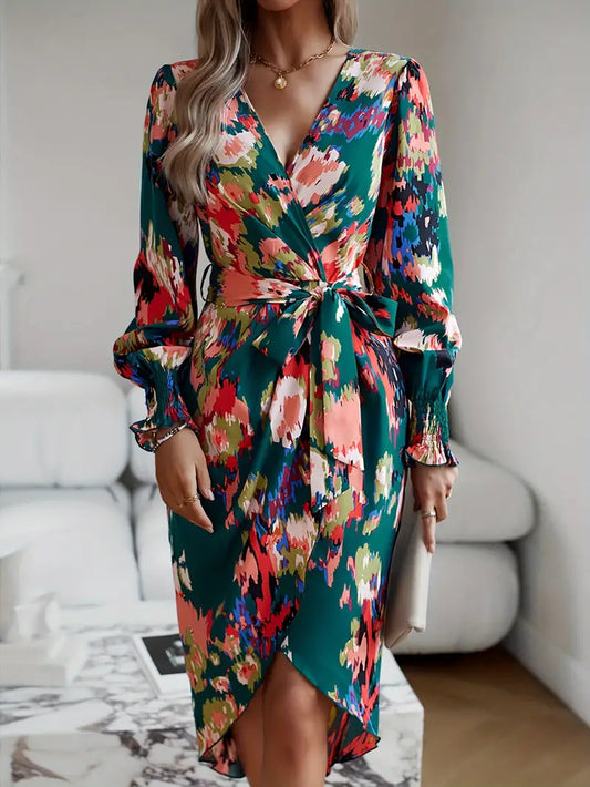 Vestido con Mangas Voluminosas y Cintura Ajustable para Mujer | Ideal para Eventos Formales