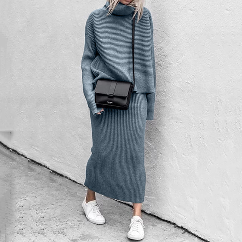 Conjunto de Dos Piezas con Jersey Oversize y Falda Midi Ajustada para Mujer | Ideal para Días Informales o Ciudad