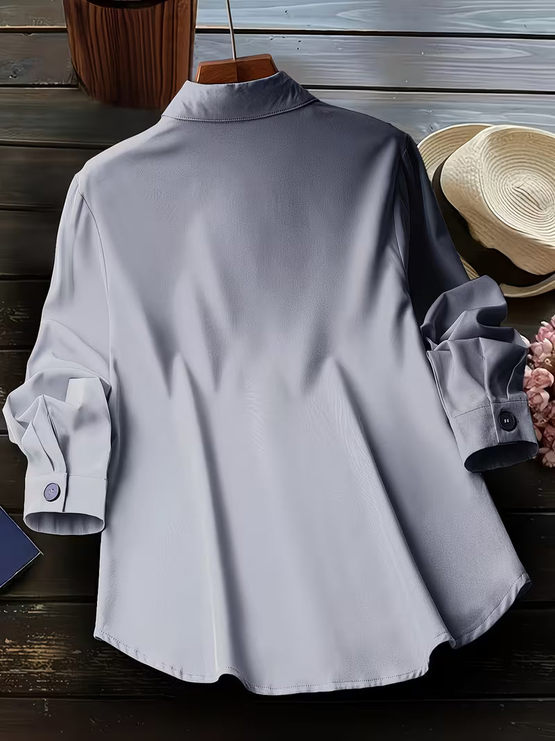 Camisa De Manga Larga Con Cuello Clásico Para Mujer | Ideal Para Uso Diario