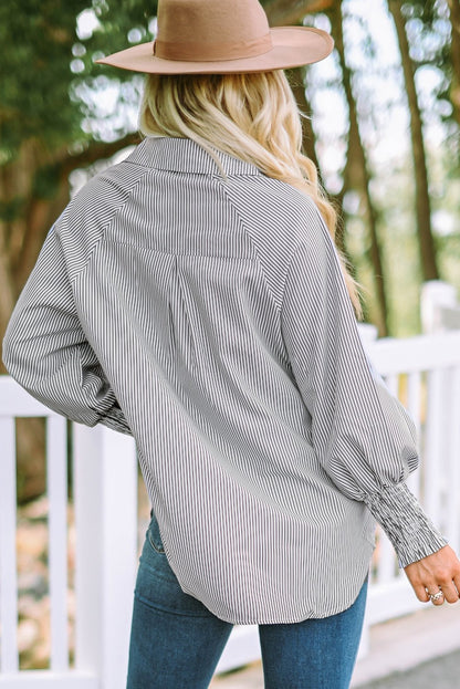 Camisa Midi Con Estampado De Rayas Y Mangas Oversize Para Mujer | Ideal Para Uso Diario Y Viajes