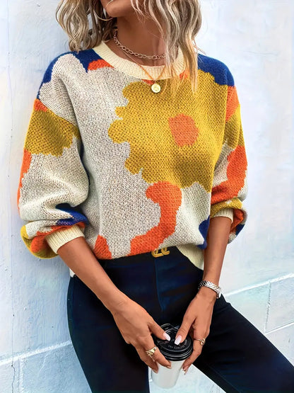Jersey Con Motivo Floral Abstracto Y Corte Amplio Para Mujer | Ideal Para Uso Diario Y Actividades Creativas