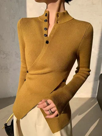 Jersey Con Diseño Asimétrico Y Botones Frontales Para Mujer | Ideal Para Uso Diario Y Entornos De Oficina