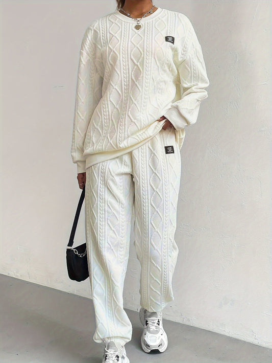 Conjunto de Top de Corte Amplio y Pantalón con Cintura y Tobillos Elásticos para Mujer | Ideal para Uso Diario y Momentos de Descanso