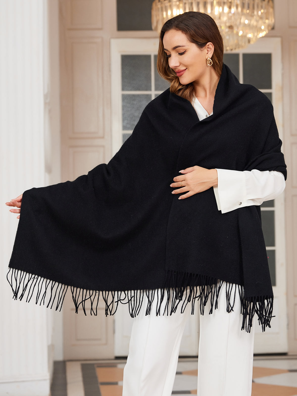 Bufanda de Formato Grande con Flecos para Mujer | Ideal para Otoño e Invierno