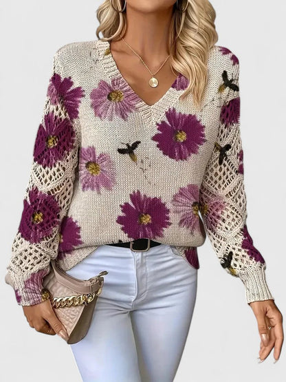 Jersey De Manga Larga Con Motivo Floral Y Cuello En V Para Mujer | Ideal Para Uso Diario