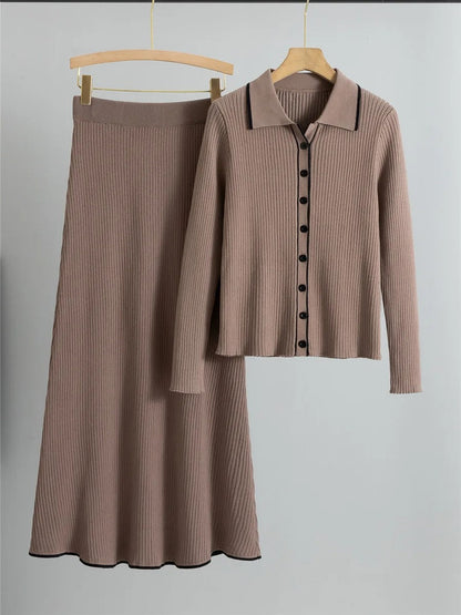 Conjunto de Dos Piezas con Cardigan Abotonado para Mujer | Ideal para Uso Diario