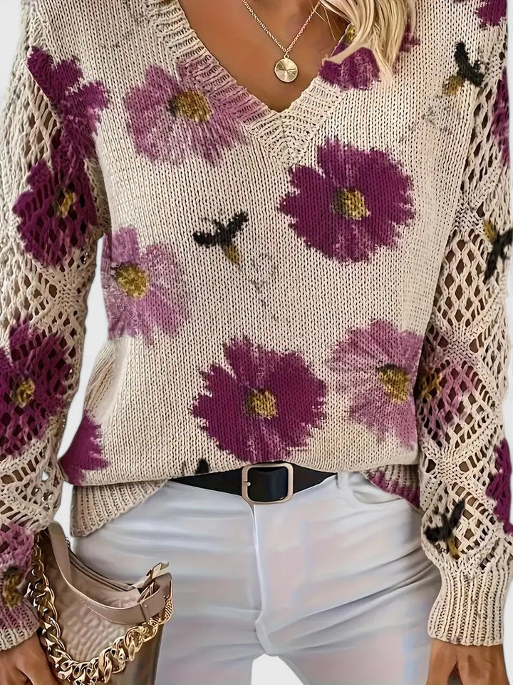 Jersey De Manga Larga Con Motivo Floral Y Cuello En V Para Mujer | Ideal Para Uso Diario