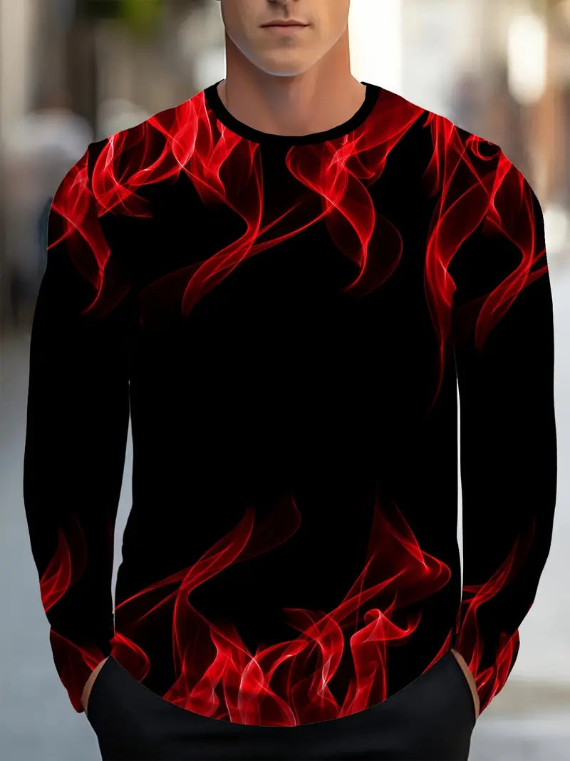 Camiseta de Manga Larga con Estampado de Llamas para Hombre | Ideal para Uso Diario