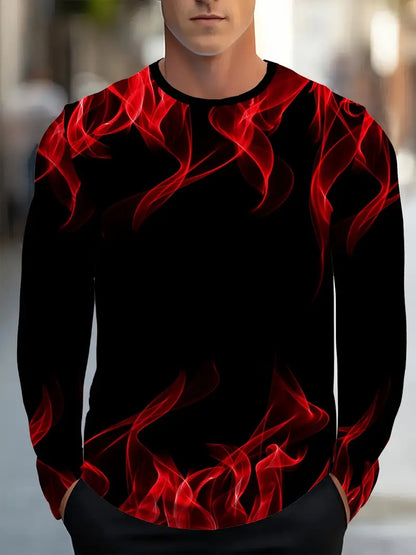 Camiseta de Manga Larga con Estampado de Llamas para Hombre | Ideal para Uso Diario