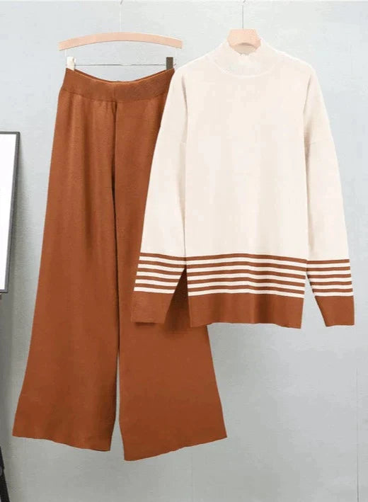 Conjunto de Top de Cuello Redondo y Pantalón Amplio para Mujer | Ideal para Uso Diario