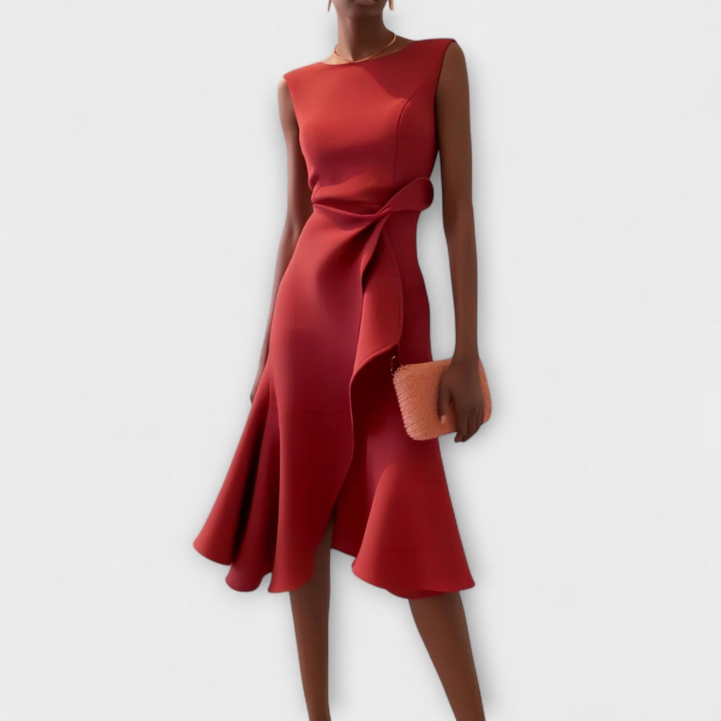 Vestido Midi Con Corte Ajustado Y Volantes Laterales Para Mujer | Ideal Para Uso Diario Y Eventos Sociales