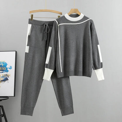 Conjunto de Jersey con Motivo Patchwork y Pantalón para Mujer | Ideal para Otoño