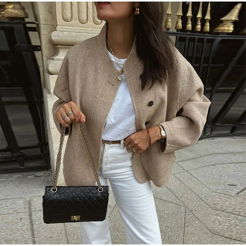Abrigo De Invierno Con Corte Suelto Y Botones Dobles Para Mujer | Ideal Para Invierno