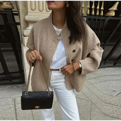 Abrigo De Invierno Con Corte Suelto Y Botones Dobles Para Mujer | Ideal Para Invierno