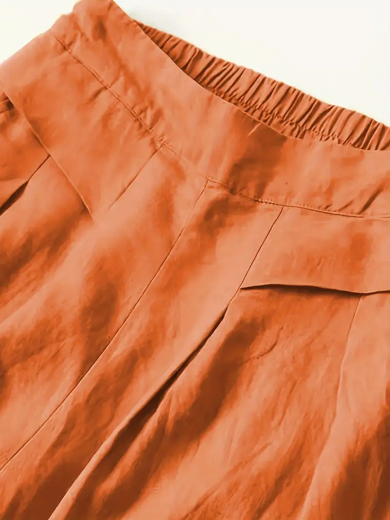 Pantalón De Corte Amplio Con Cintura Elástica Trasera Y Bolsillos Laterales Para Mujer | Ideal Para Uso Diario