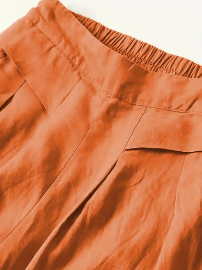 Pantalón De Corte Amplio Con Cintura Elástica Trasera Y Bolsillos Laterales Para Mujer | Ideal Para Uso Diario