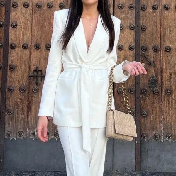 Conjunto De Dos Piezas Con Blazer Ceñido Y Pantalón De Corte Recto Para Mujer | Ideal Para Uso Profesional Y Diario