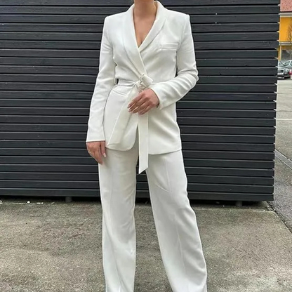 Conjunto De Dos Piezas Con Blazer Ceñido Y Pantalón De Corte Recto Para Mujer | Ideal Para Uso Profesional Y Diario
