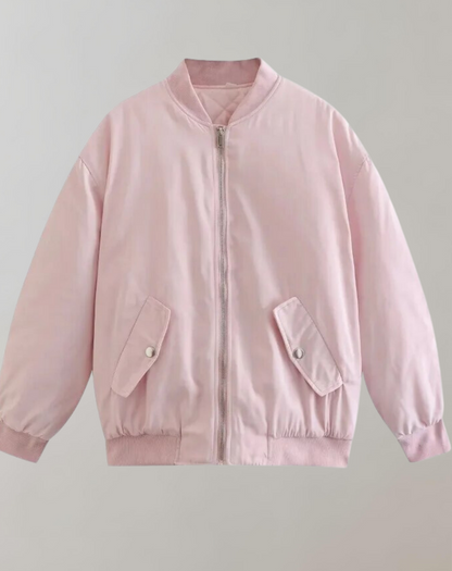 Chaqueta Bomber Con Bolsillos De Cremallera Y Cuello Alto Para Mujer | Ideal Para Uso Diario Y Entretiempo