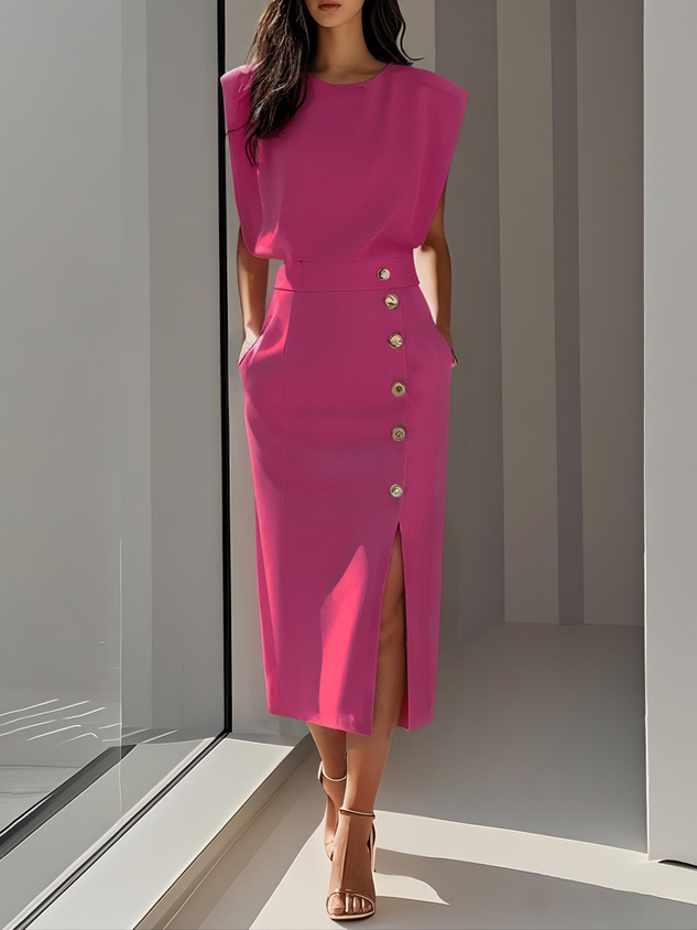 Vestido Midi Sin Mangas Con Botones Frontales Para Mujer | Ideal Para Uso Diario Y Ocasiones